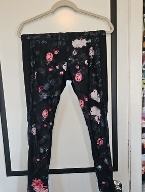Avia Black Leggings with Pink Rose Floral Print